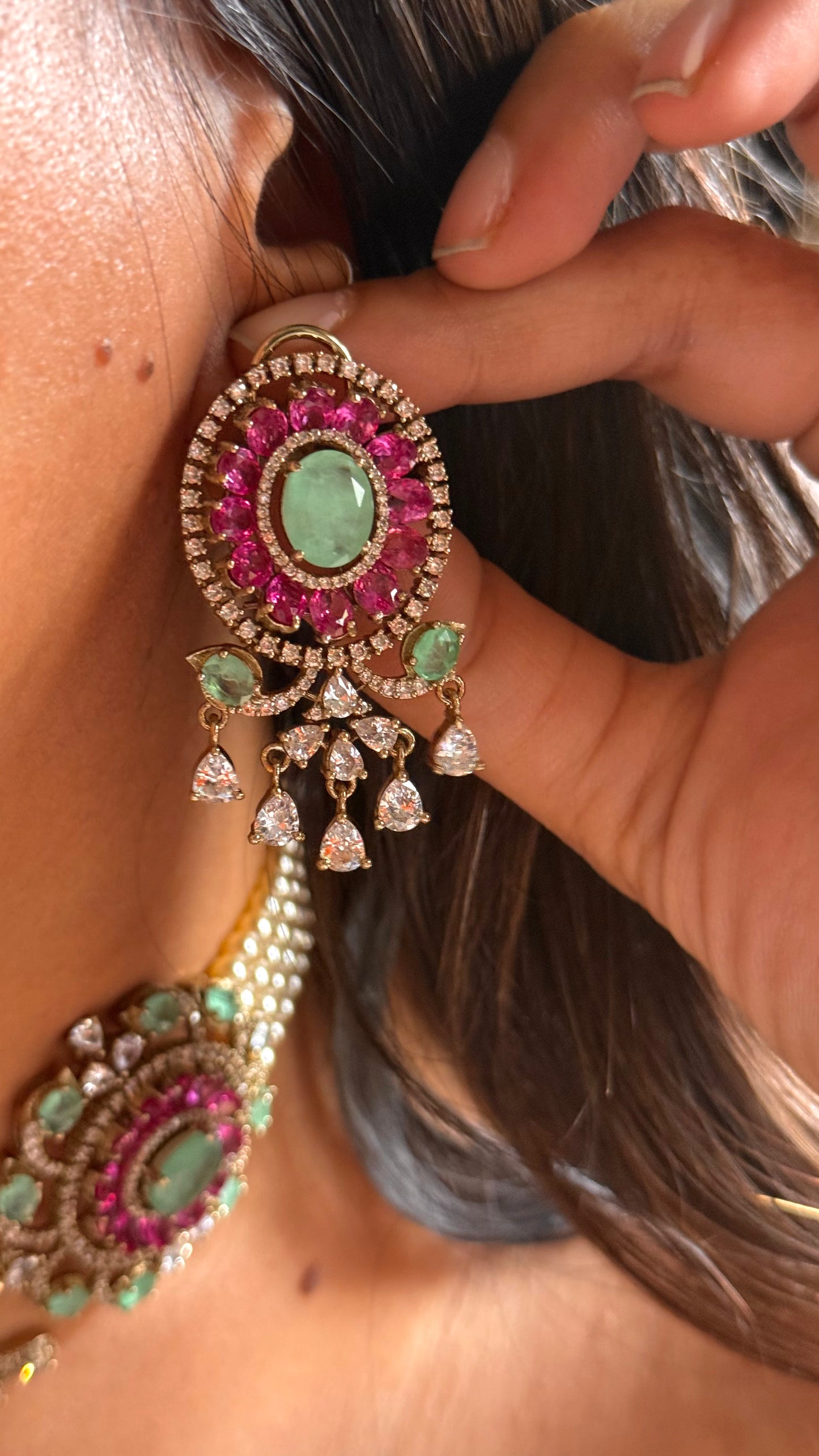 Rani pink with mint doublets cocktail choker Necklace