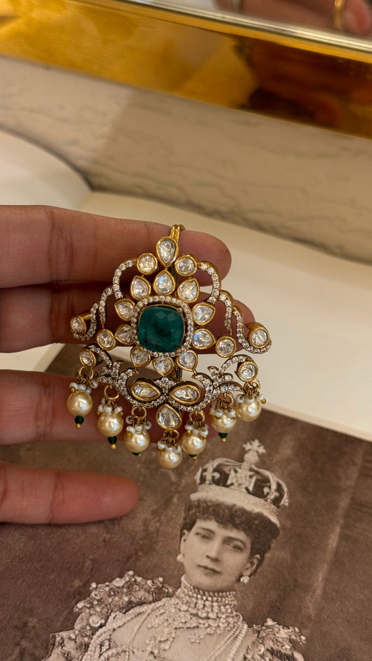 Emerald Moissanite Polki Kalgi
