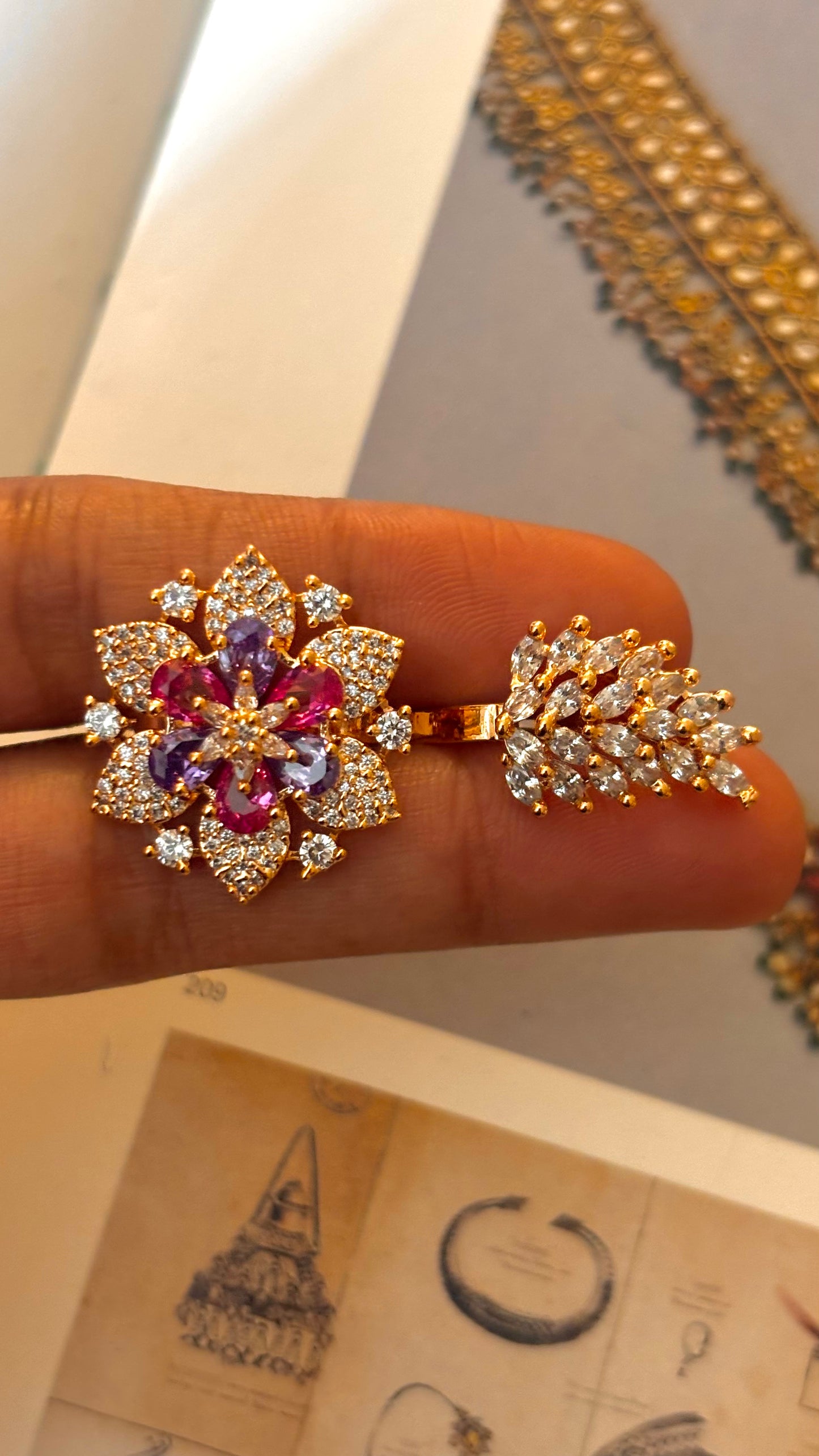 Ruby & tanzanite rose gold adjustable dual finger ring