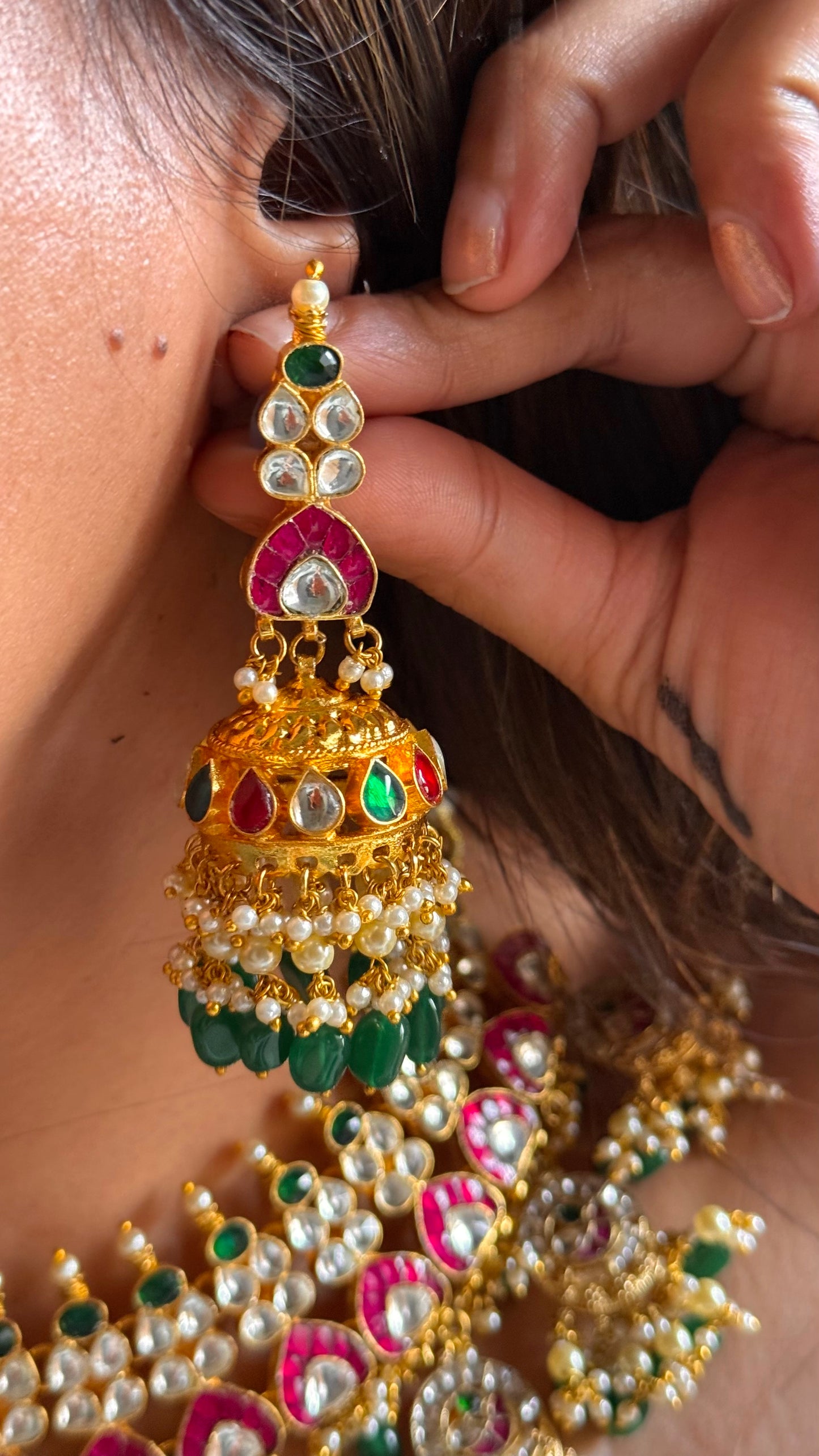 Paachi Kundan jadau emerald & Rani pink ruby bridal necklace