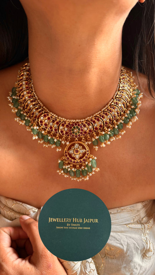 Rani Pink Takkar work Collar Necklace