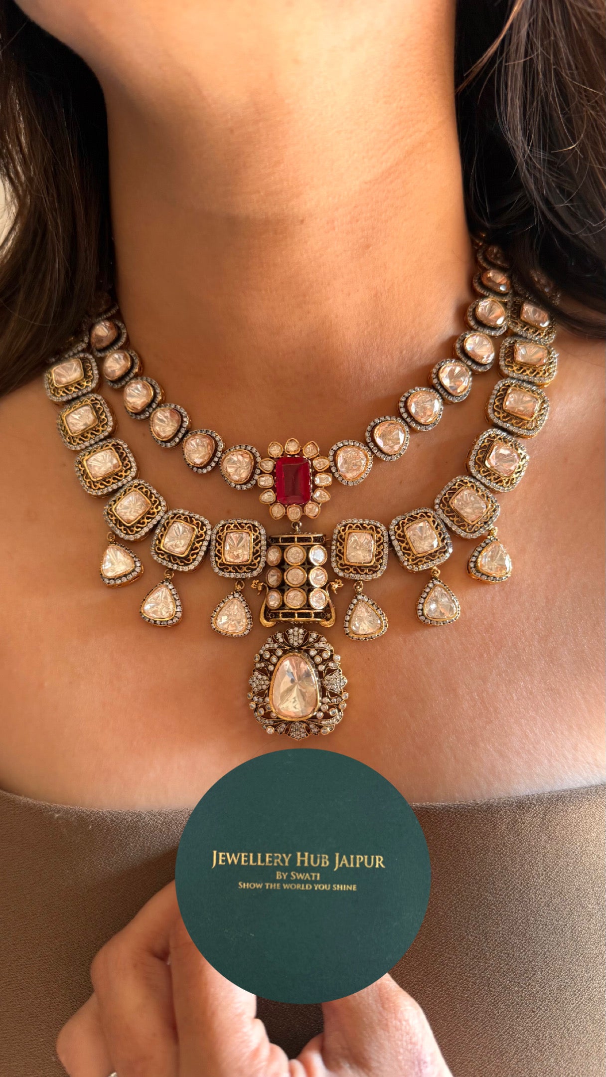 Ruby  with peeli polki inspired collar  Necklace