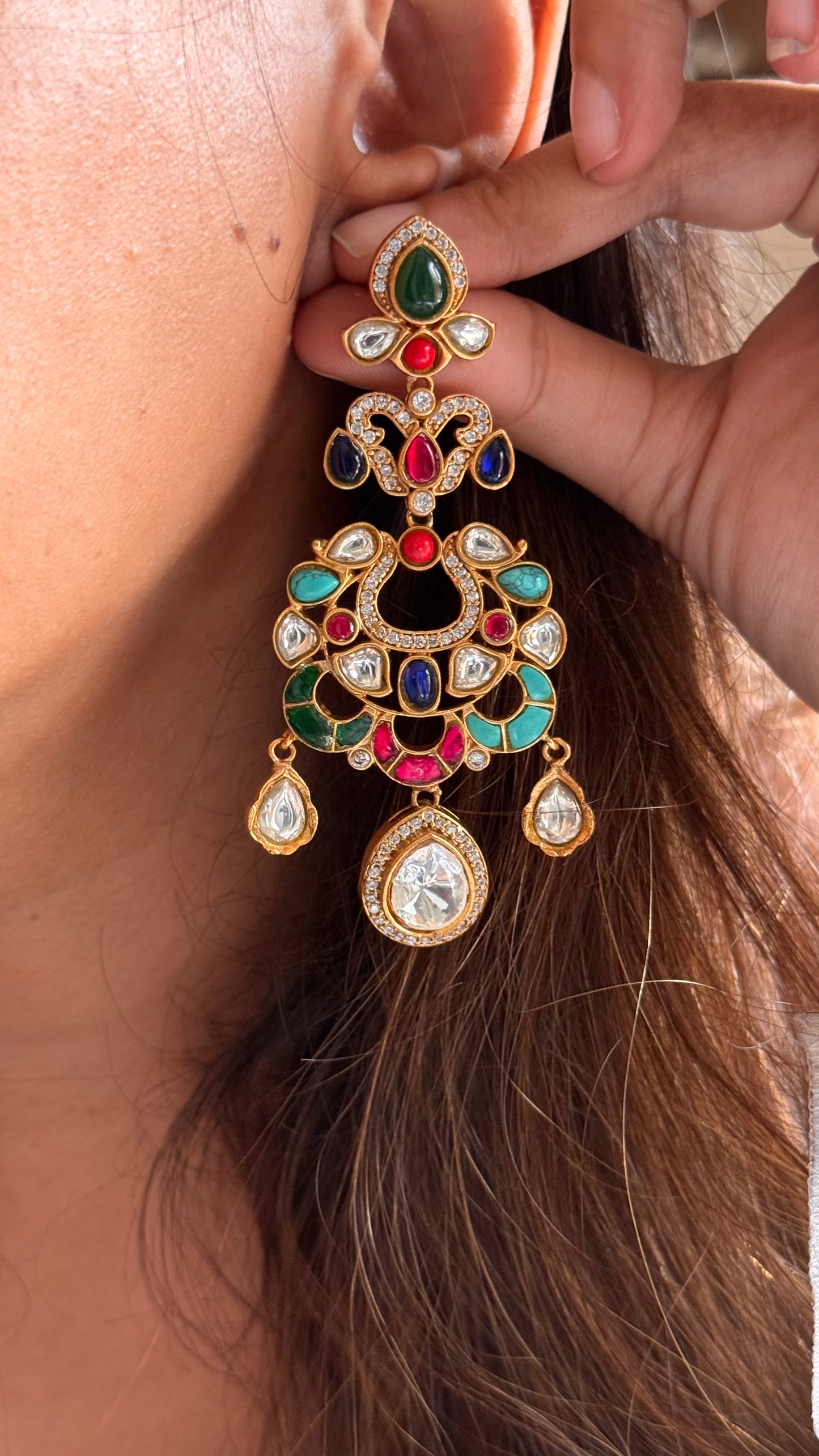 Navratna moissanite danglers
