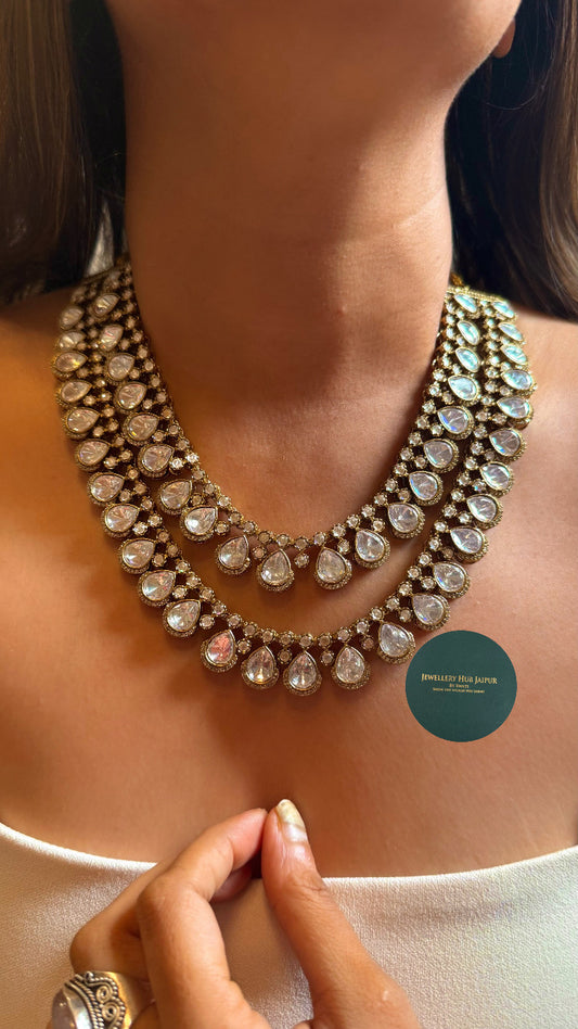 Moissanite polki dual layer collar set