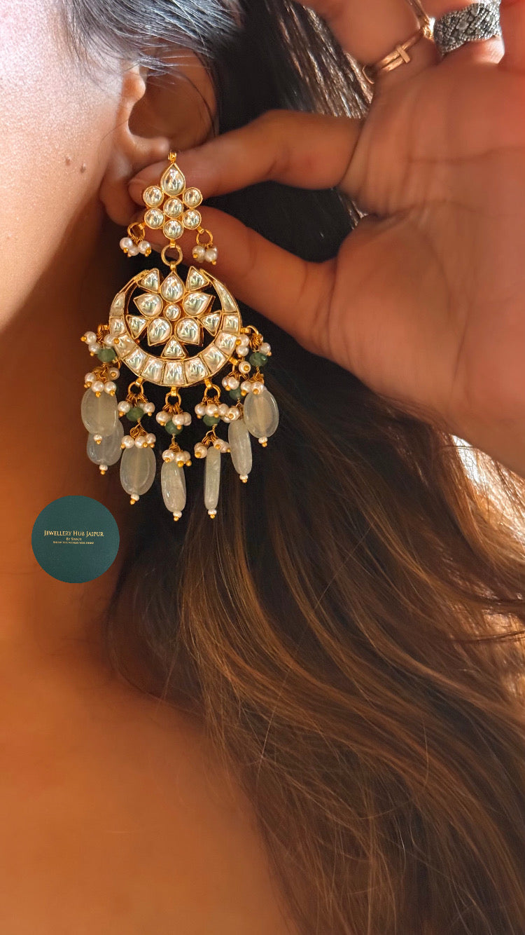 Paachi Heritage Polki paachi kundan with mint drop rajwada set