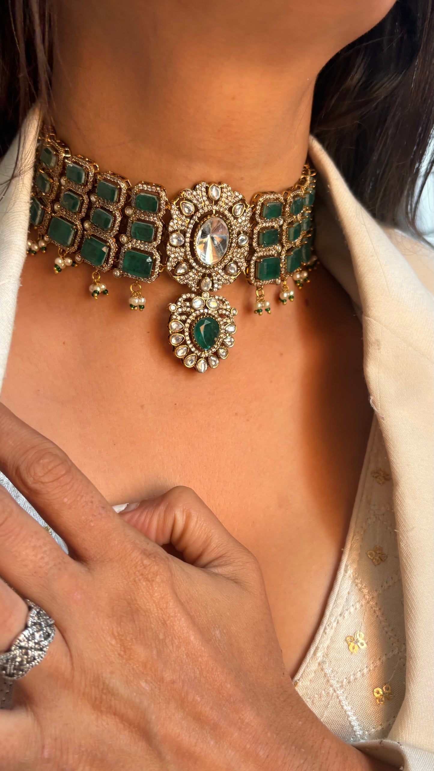 Emerald doublet victorian choker