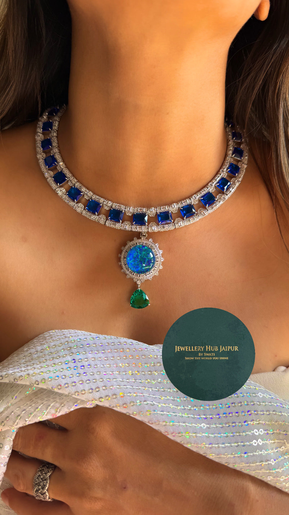 Sapphire & emerald Bvlgari inspired cocktail necklace (detachable)
