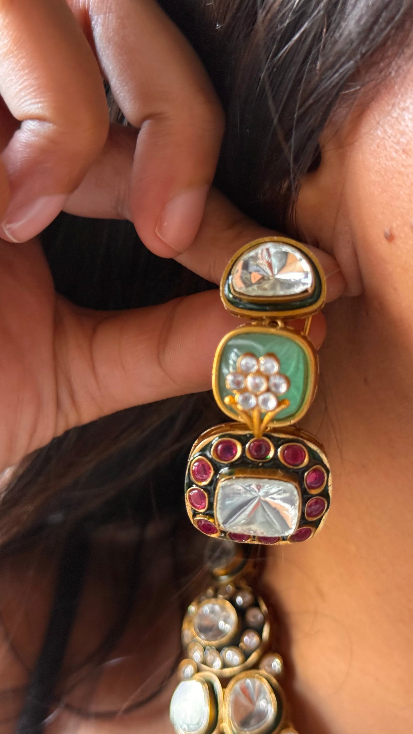 Ruby & emerald Meenakari carving with uncut polki bridal Necklace