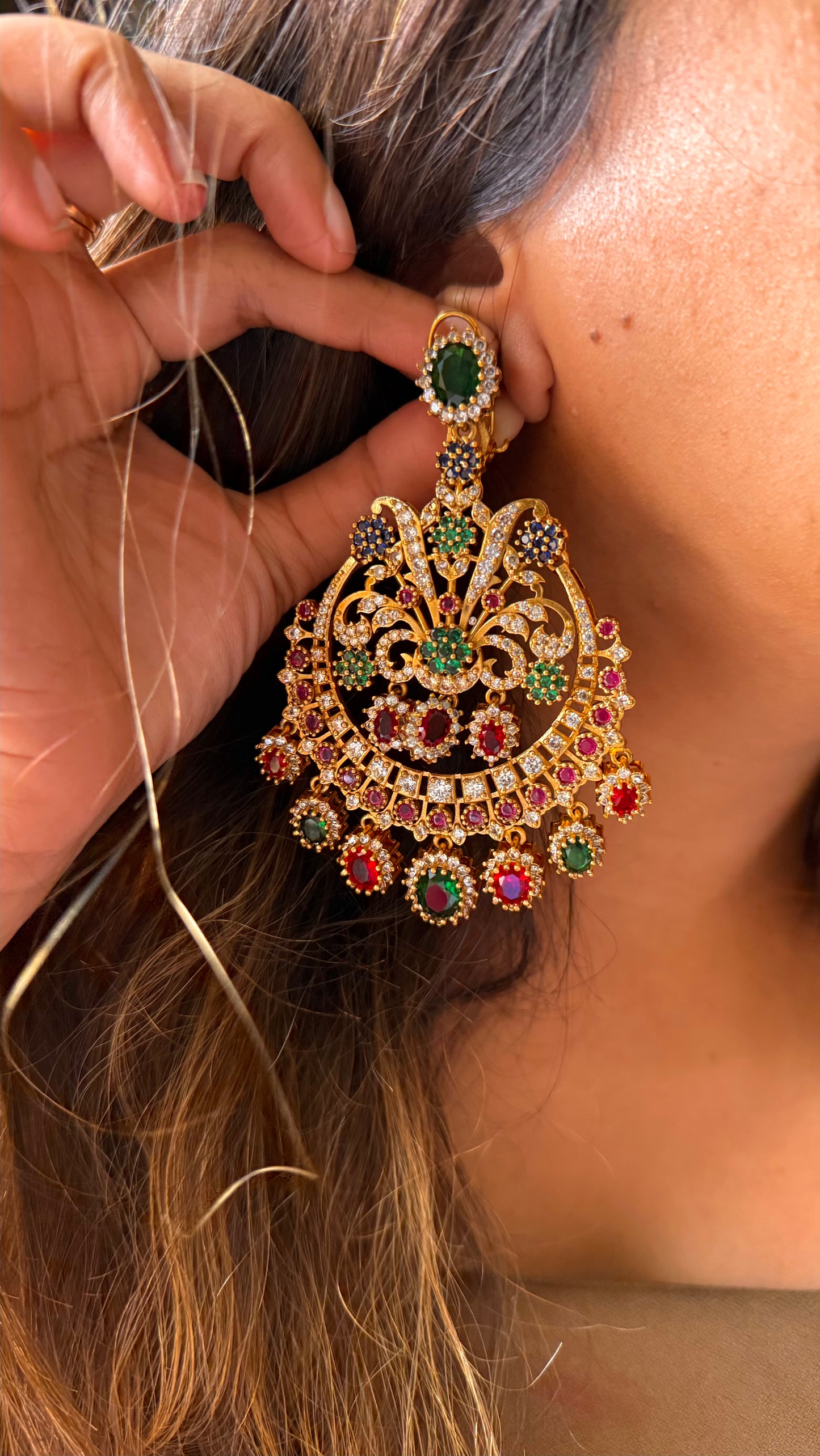 Sabhyasachi inspired navratna danglers