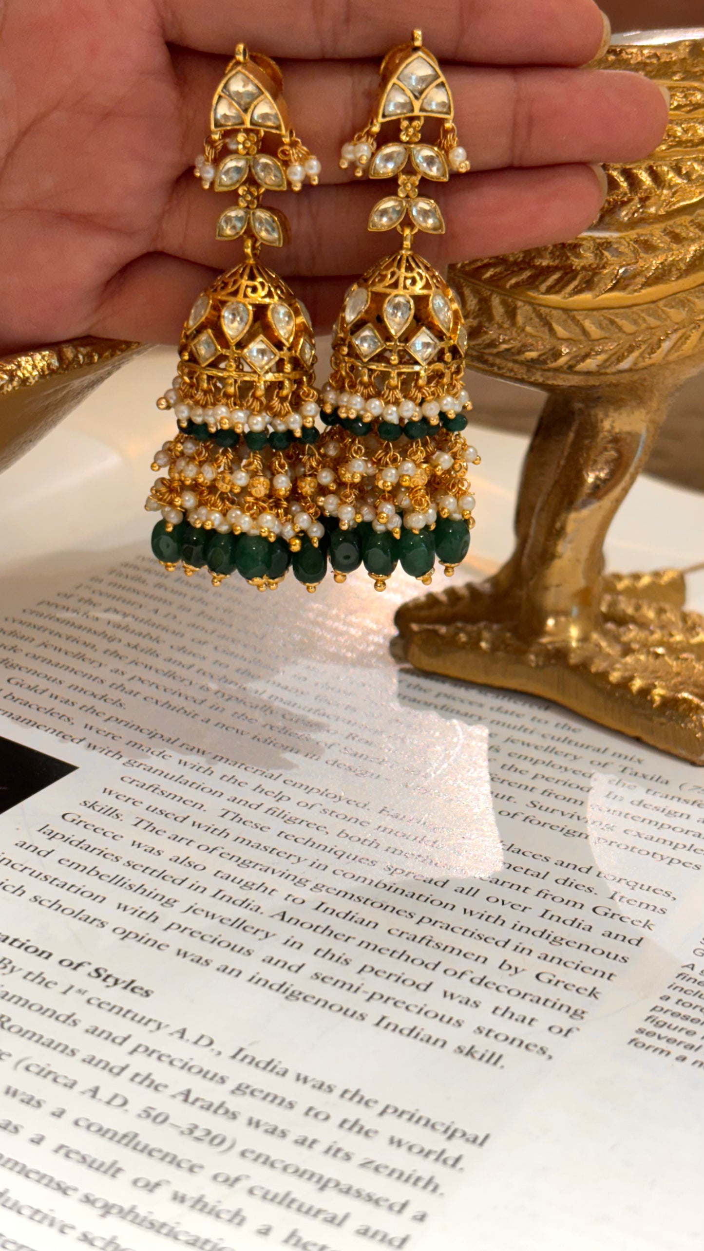 Heritage Paachi jhumki with emerald strawberry drops