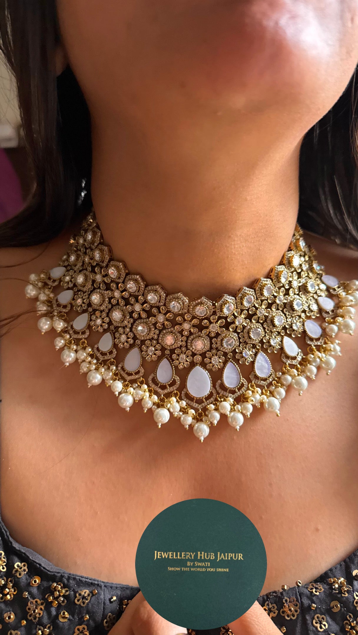 Mother of pearl with drops choker necklace