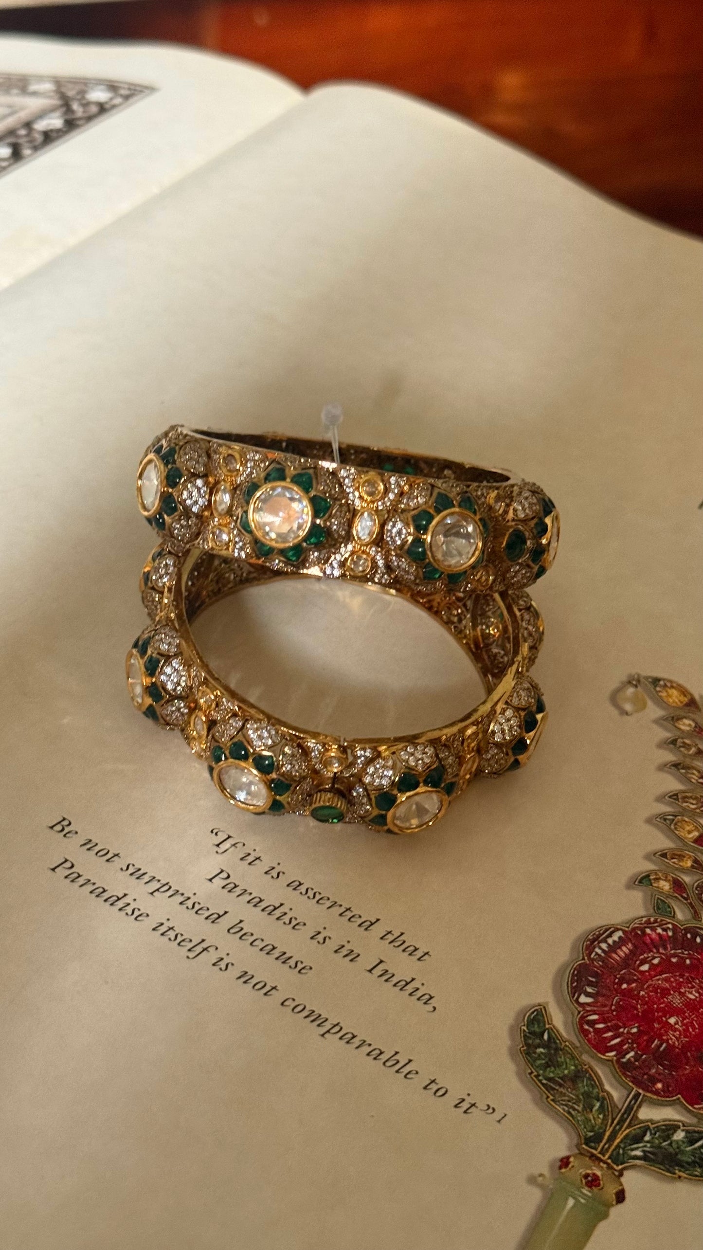 Emerald floral moissaniye polki Victorian openable bangle