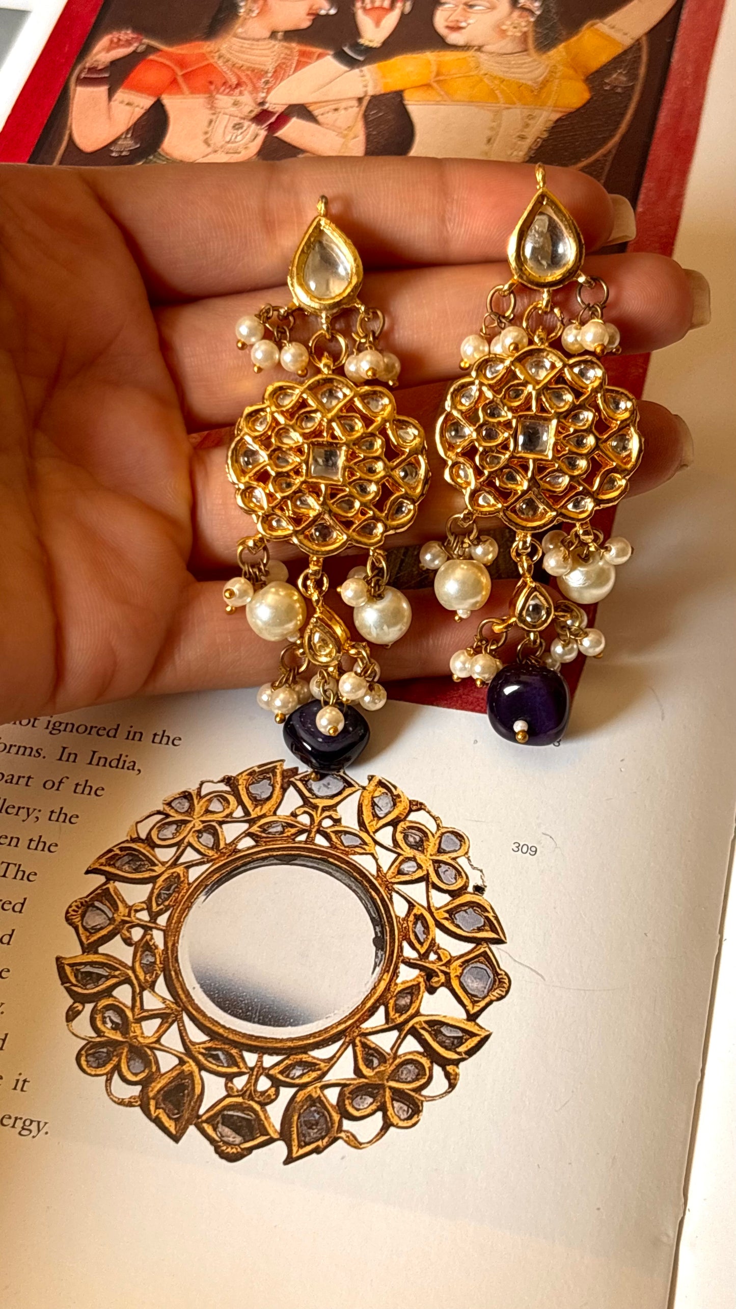 Pearl detailing with sapphire stone Earrings