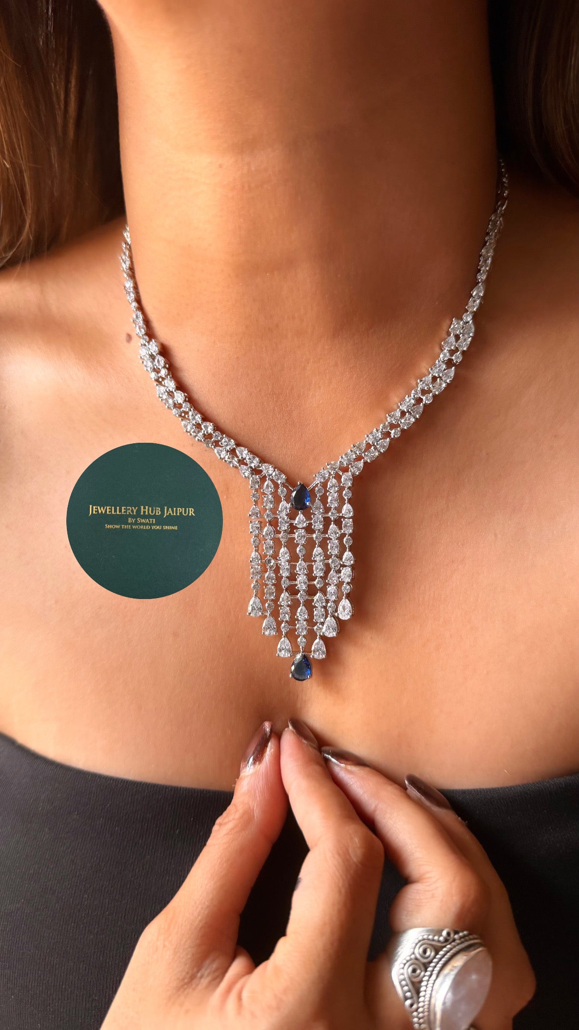 Sapphire cz diamond necklace