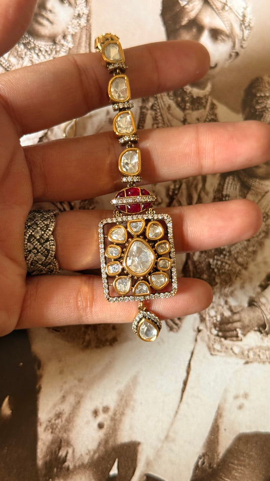 Rani pink katdana moissanite polki maangtika