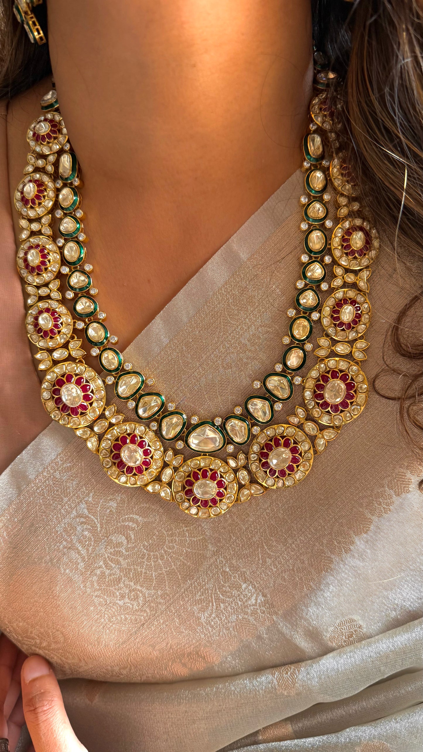 Peeli Polki Meenakari necklace with ruby takkar work