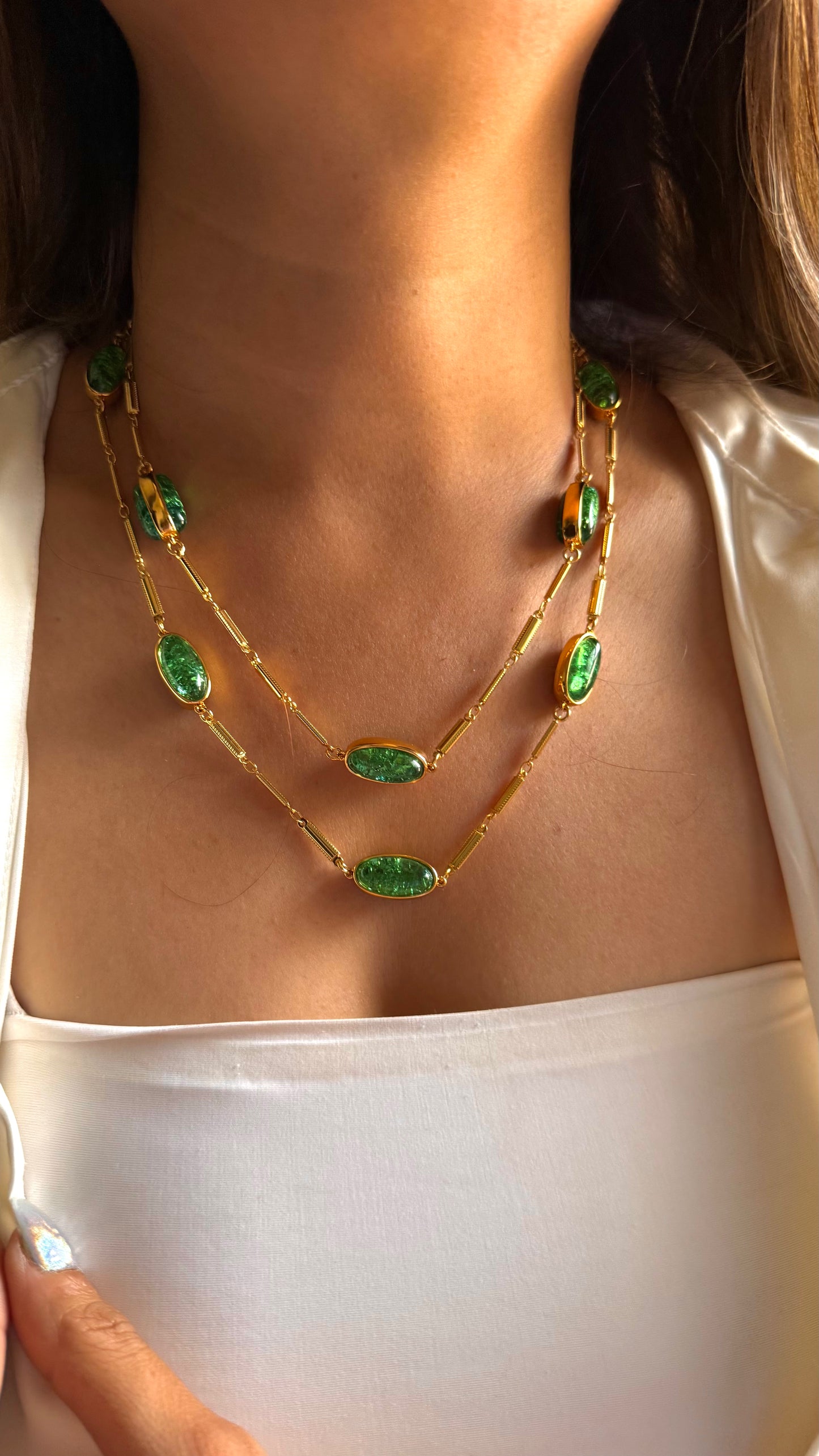 Emerald doublet dual layer necklace