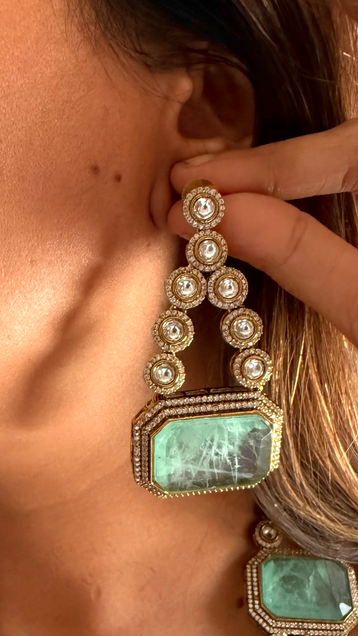 Chitra Mint doublet moissanite triple layer collar necklace