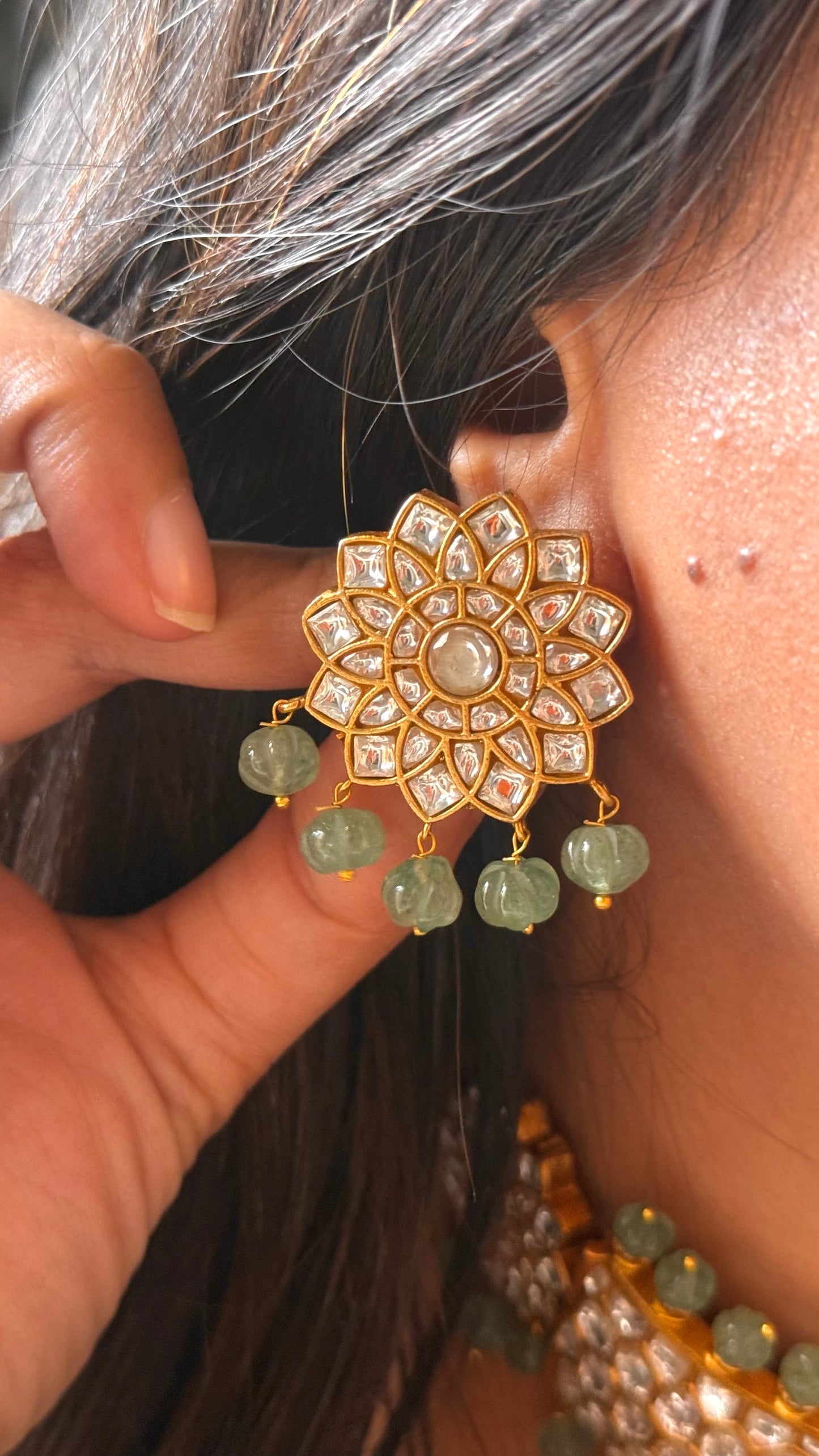 Paachi Kundan with mint choker Necklace
