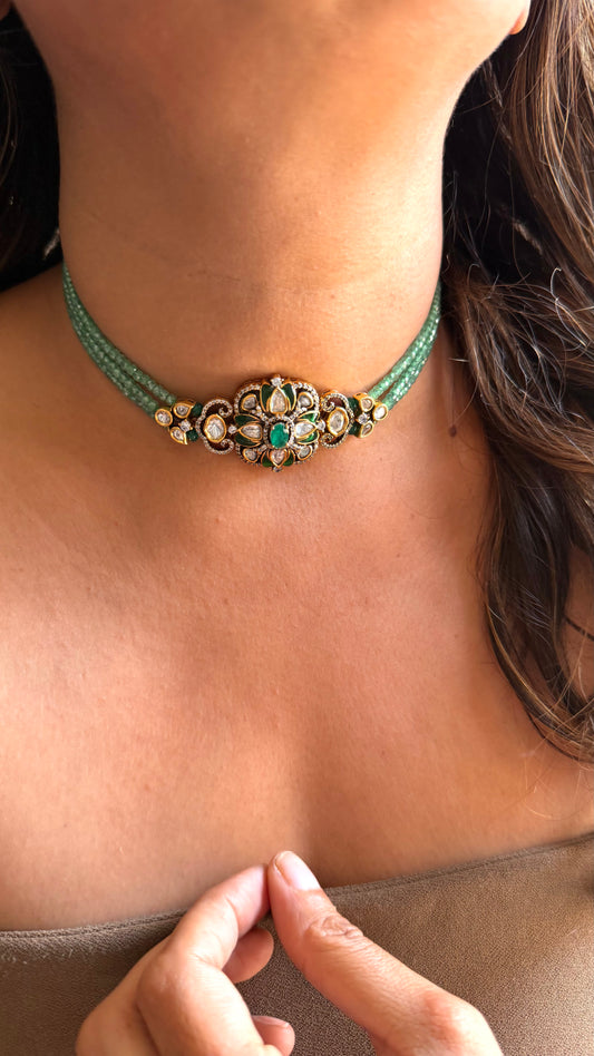 Emerald Mint string Moissanite minimalist Choker