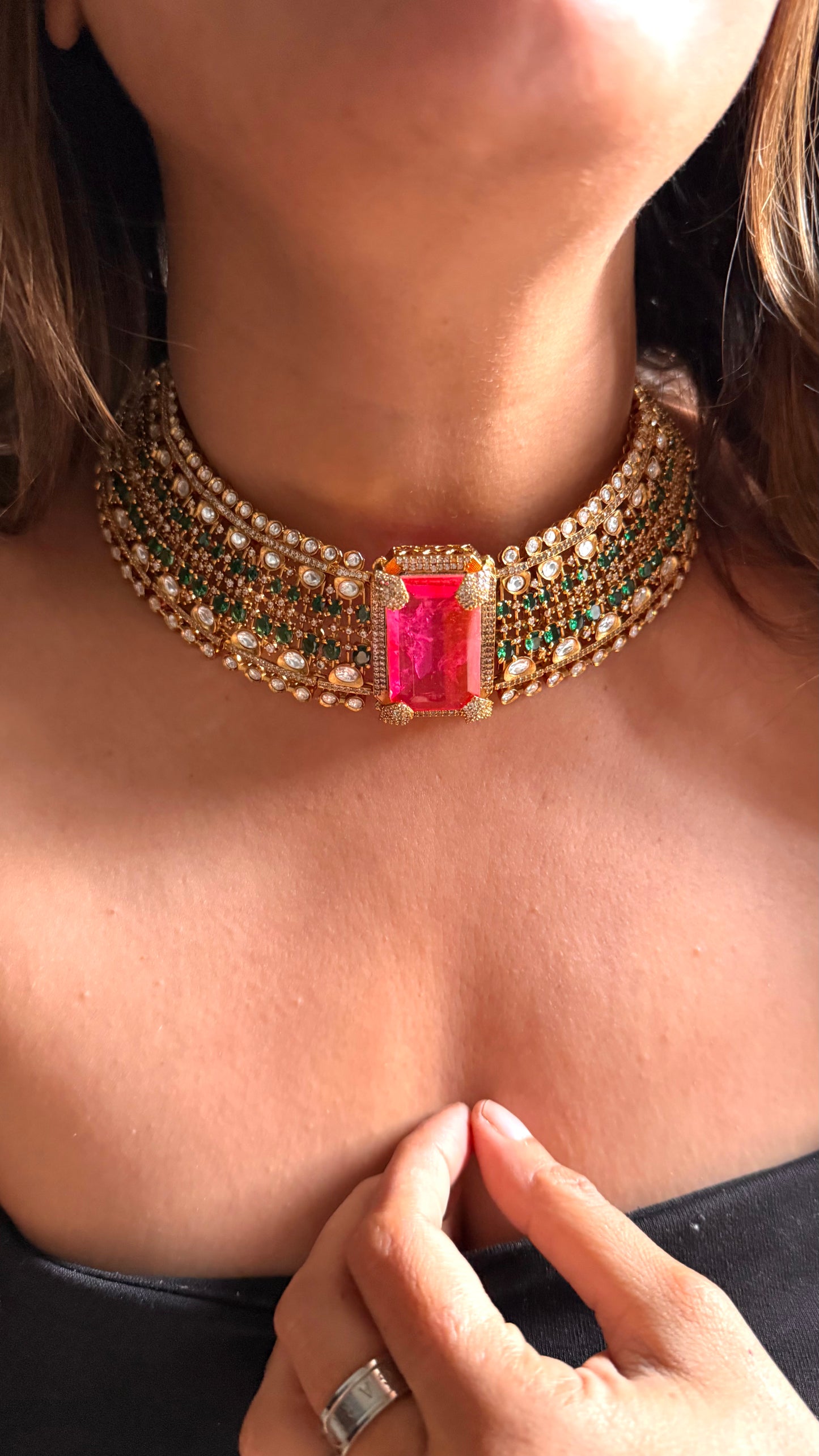 Hot pink Emerald designer choker