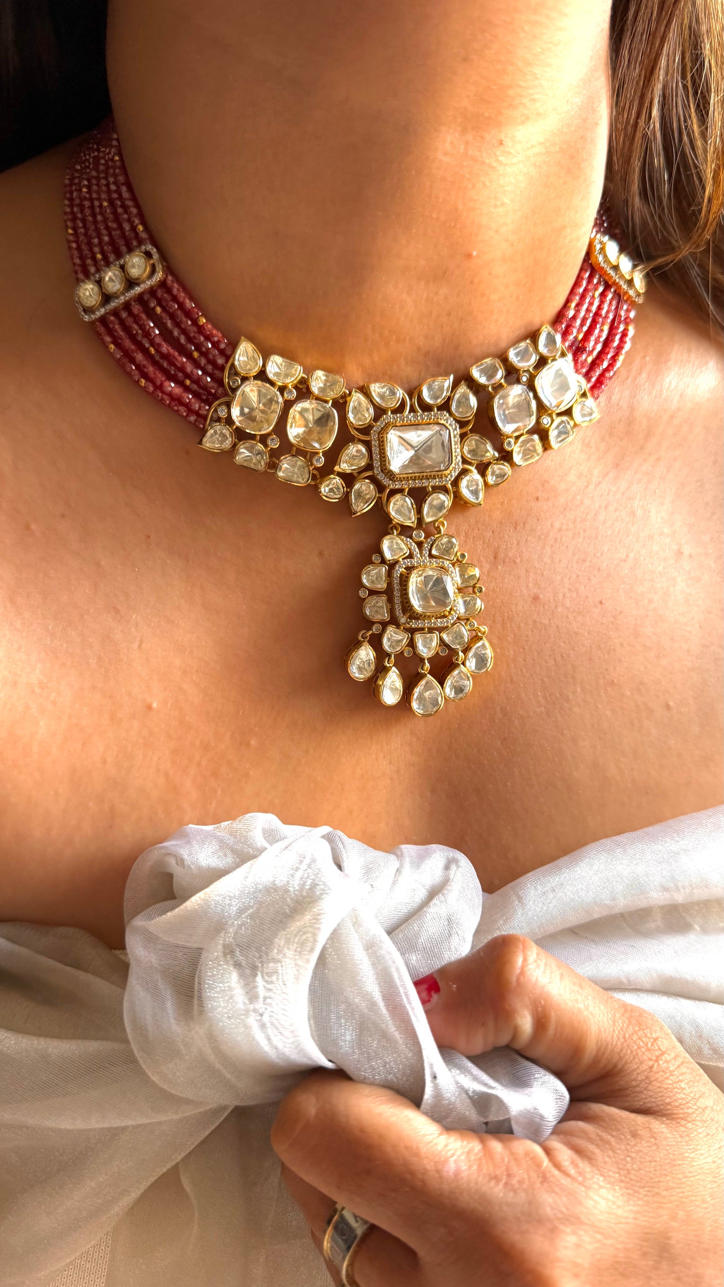 Ruby LV shade polki designer necklace set