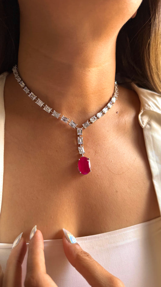 Ruby doublet diamond drop necklace