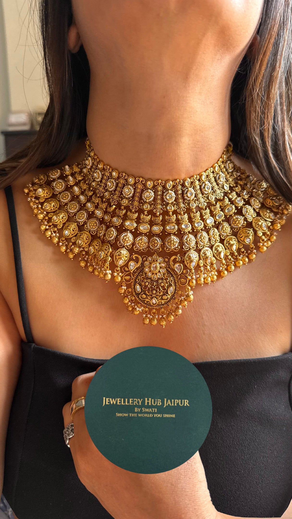 Peacock inspired with gold drops bridal Necklace