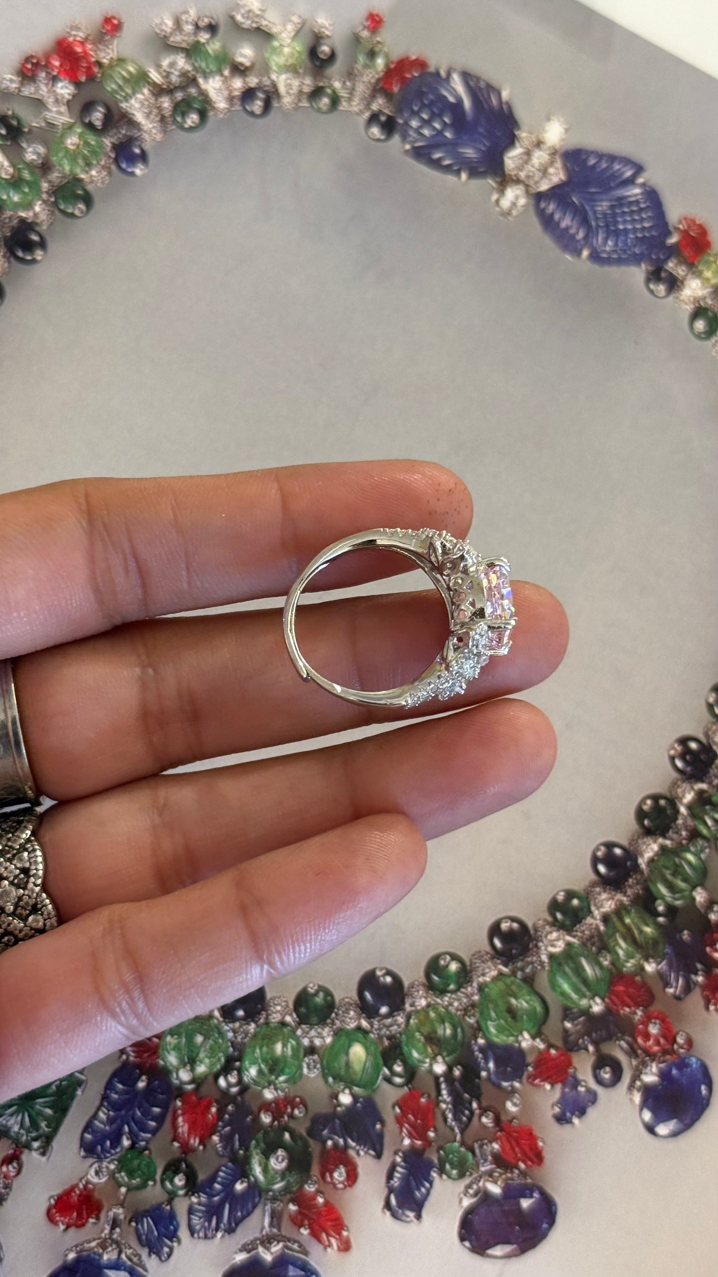 Rose Quartz Cz Diamond Cocktail Ring