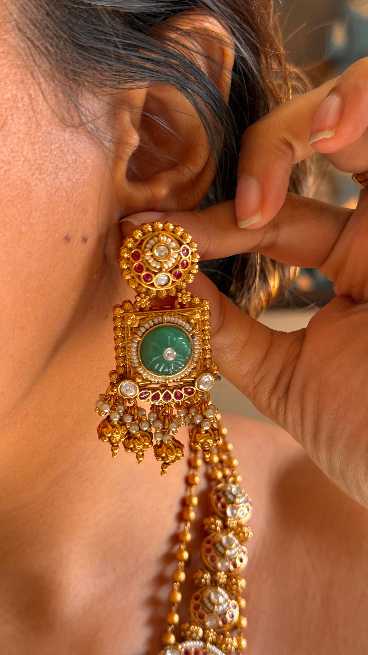Mint  gold Rajwada bridal combo necklace