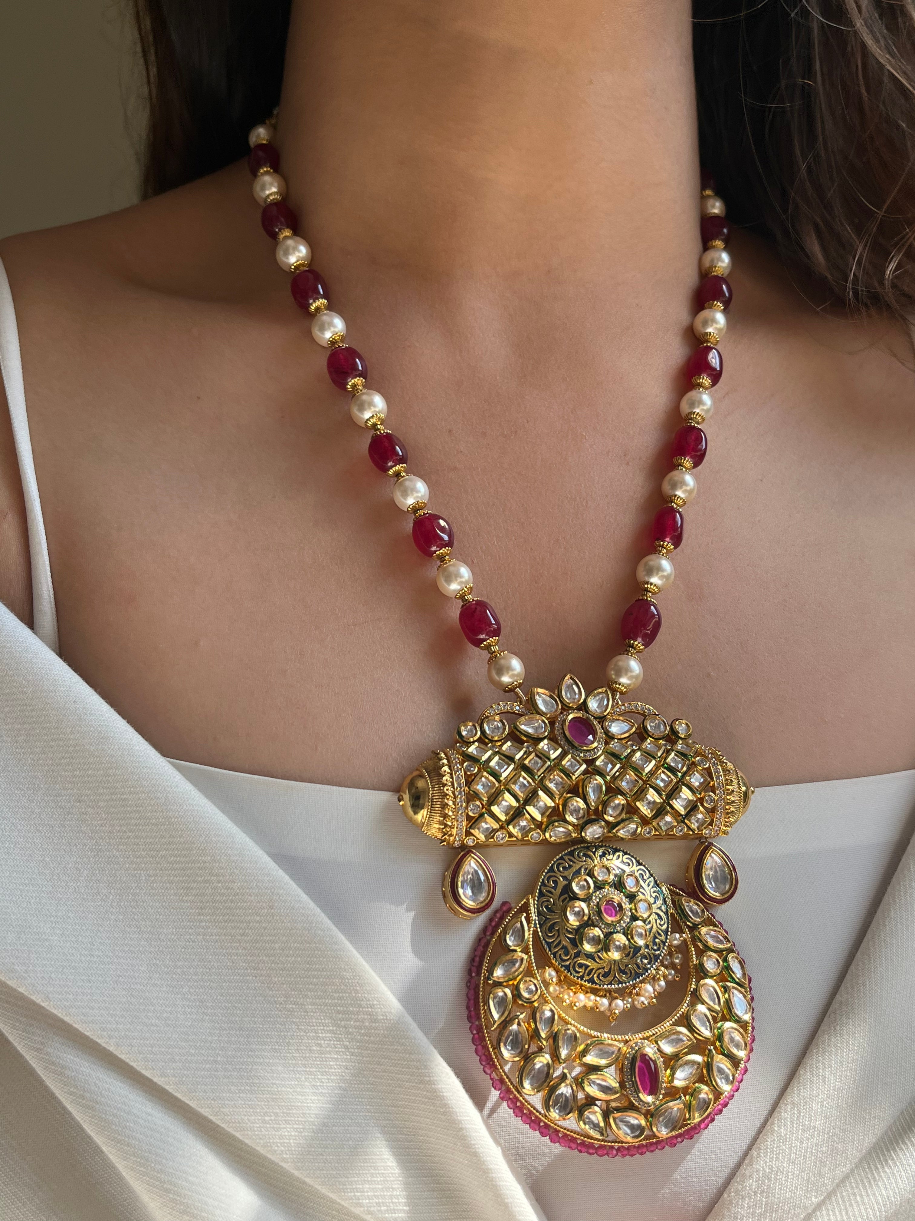 Real kundan necklace in pearl and ruby