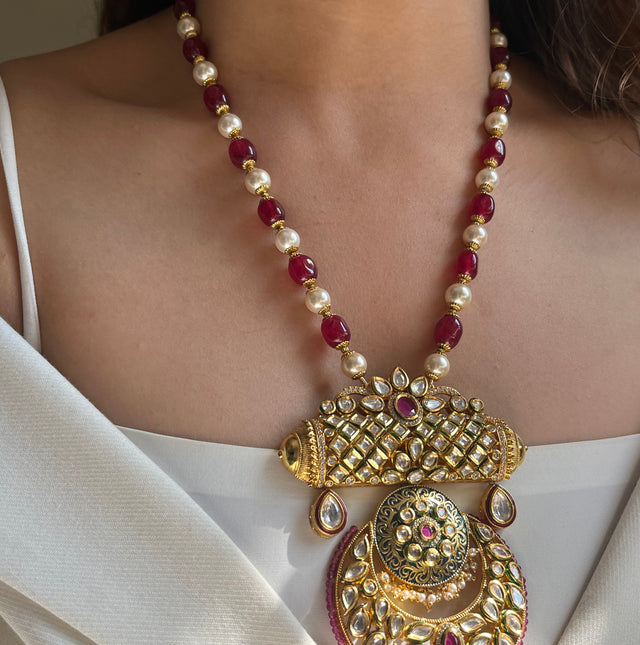 Real kundan necklace in pearl and ruby