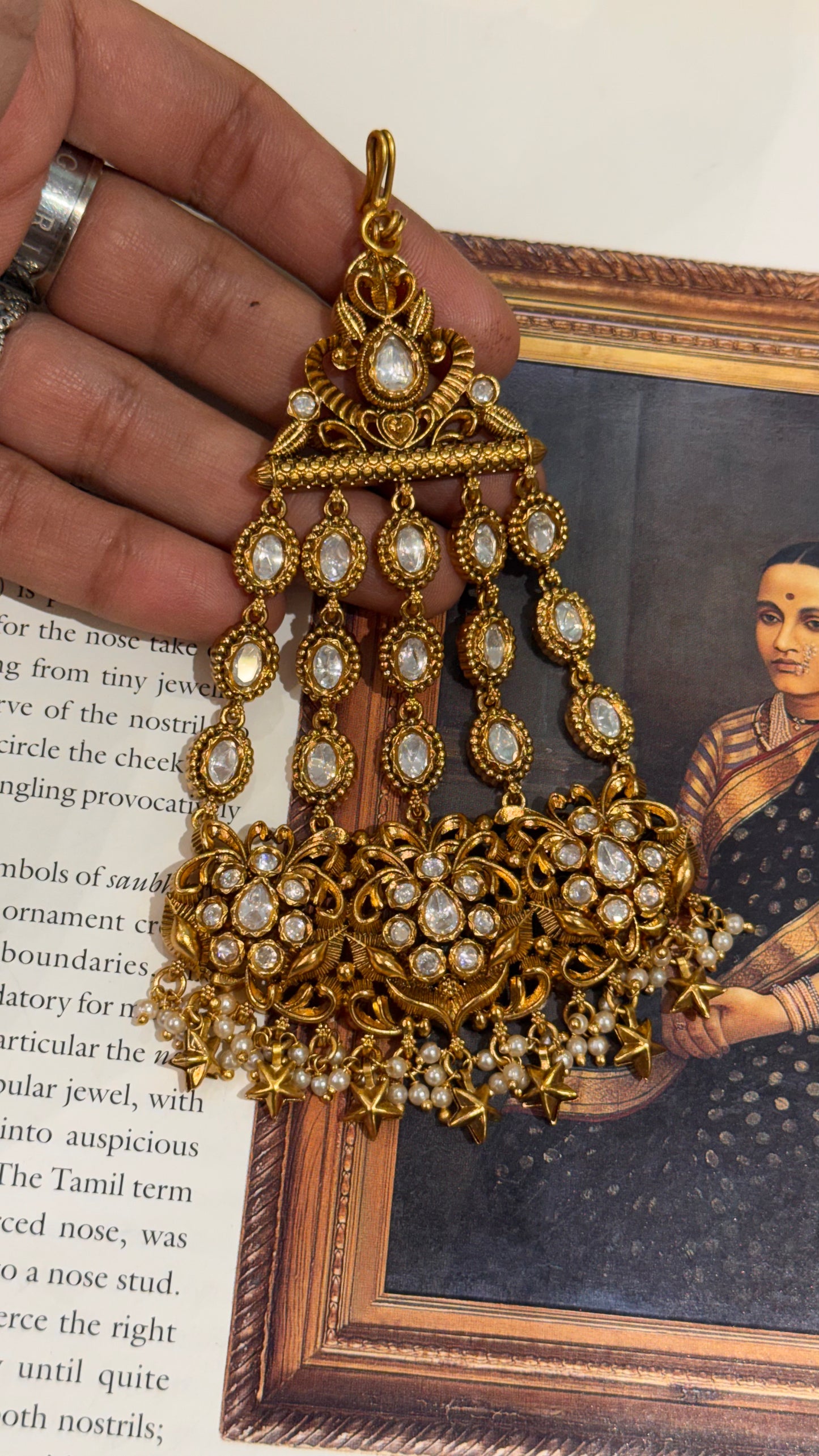 Oxidised heritage gold polki passa