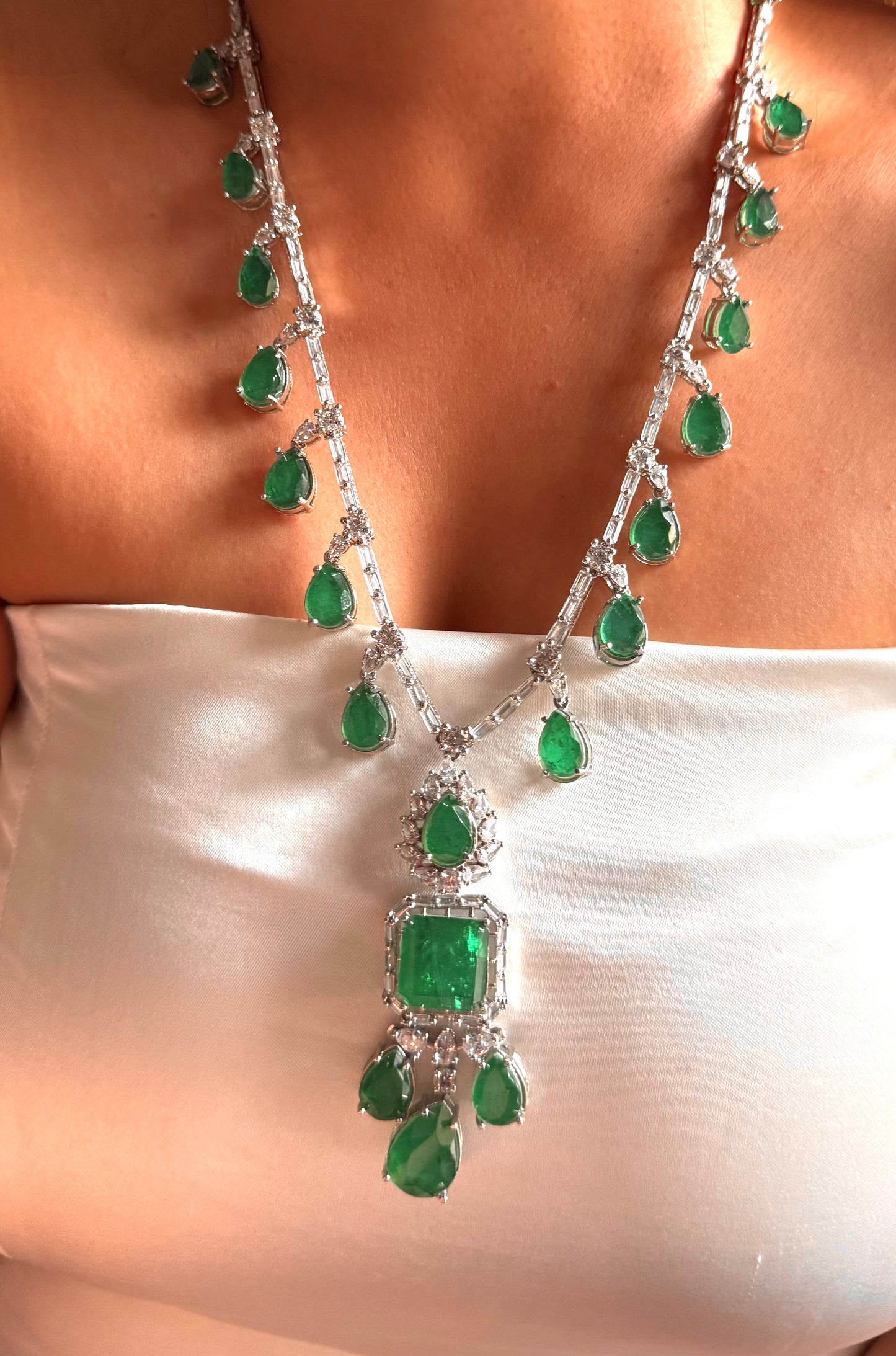 Emerald doublet minimal designed mid neck length set