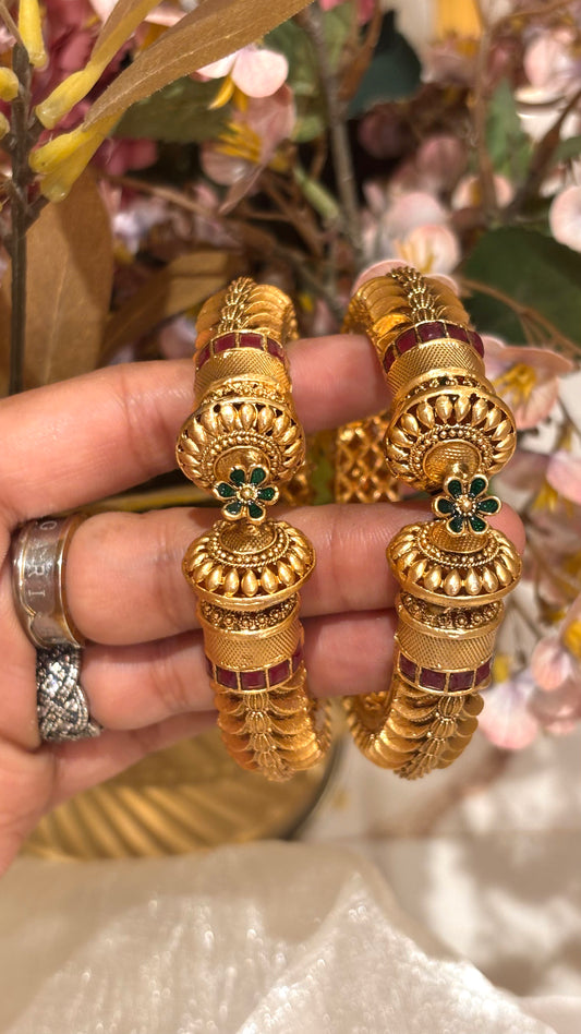 Emerald & ruby heritage bangles (Polish - Gold Matte)