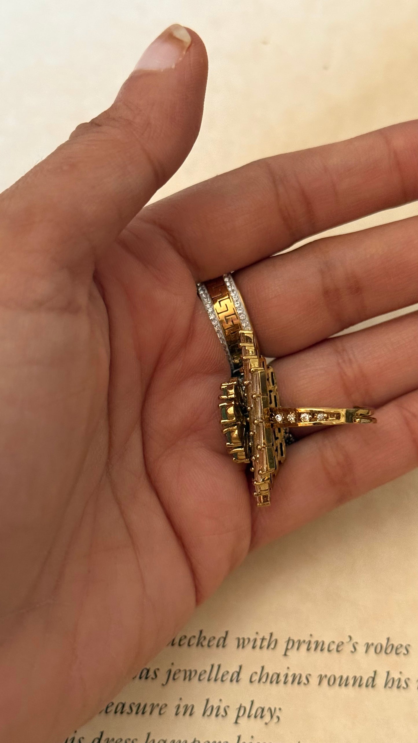 Mint floral designer cocktail adjustable ring