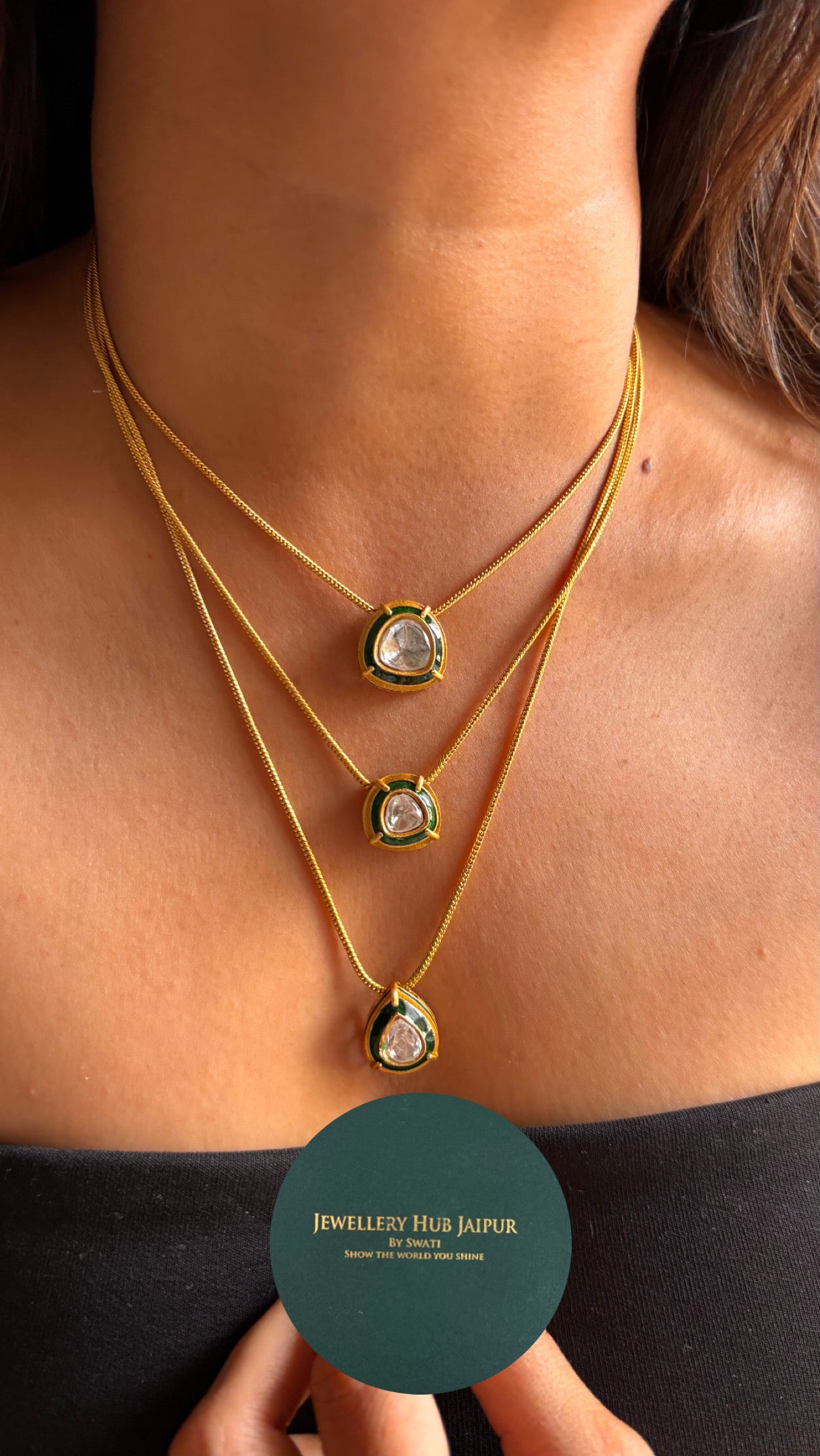 Uncut meena triple layerd chain Necklace