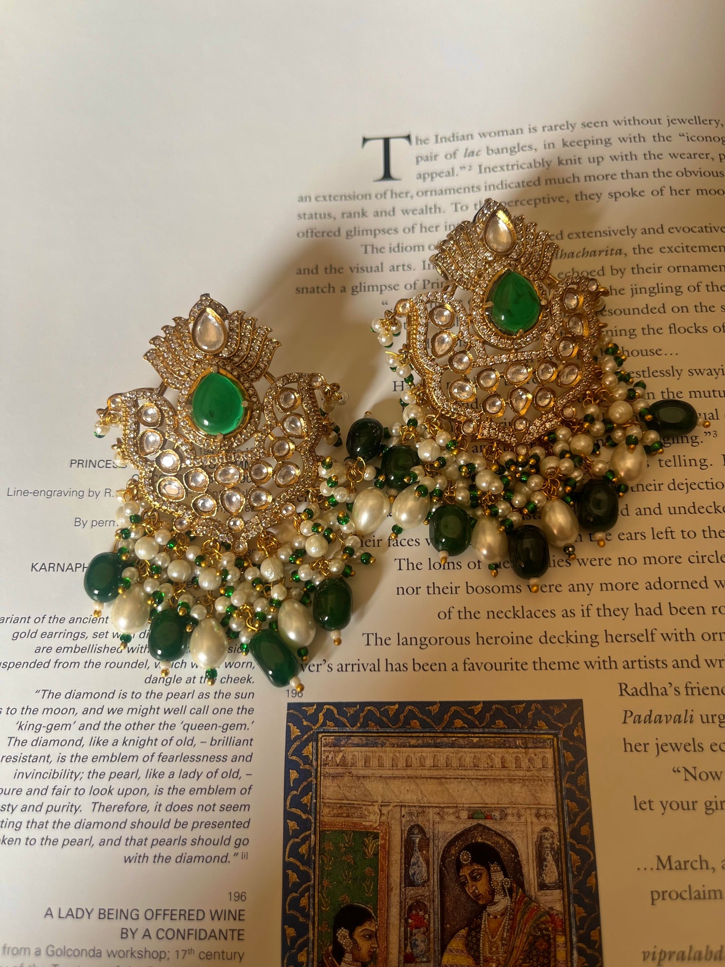 Leela Emerald crown pearl drop danglers