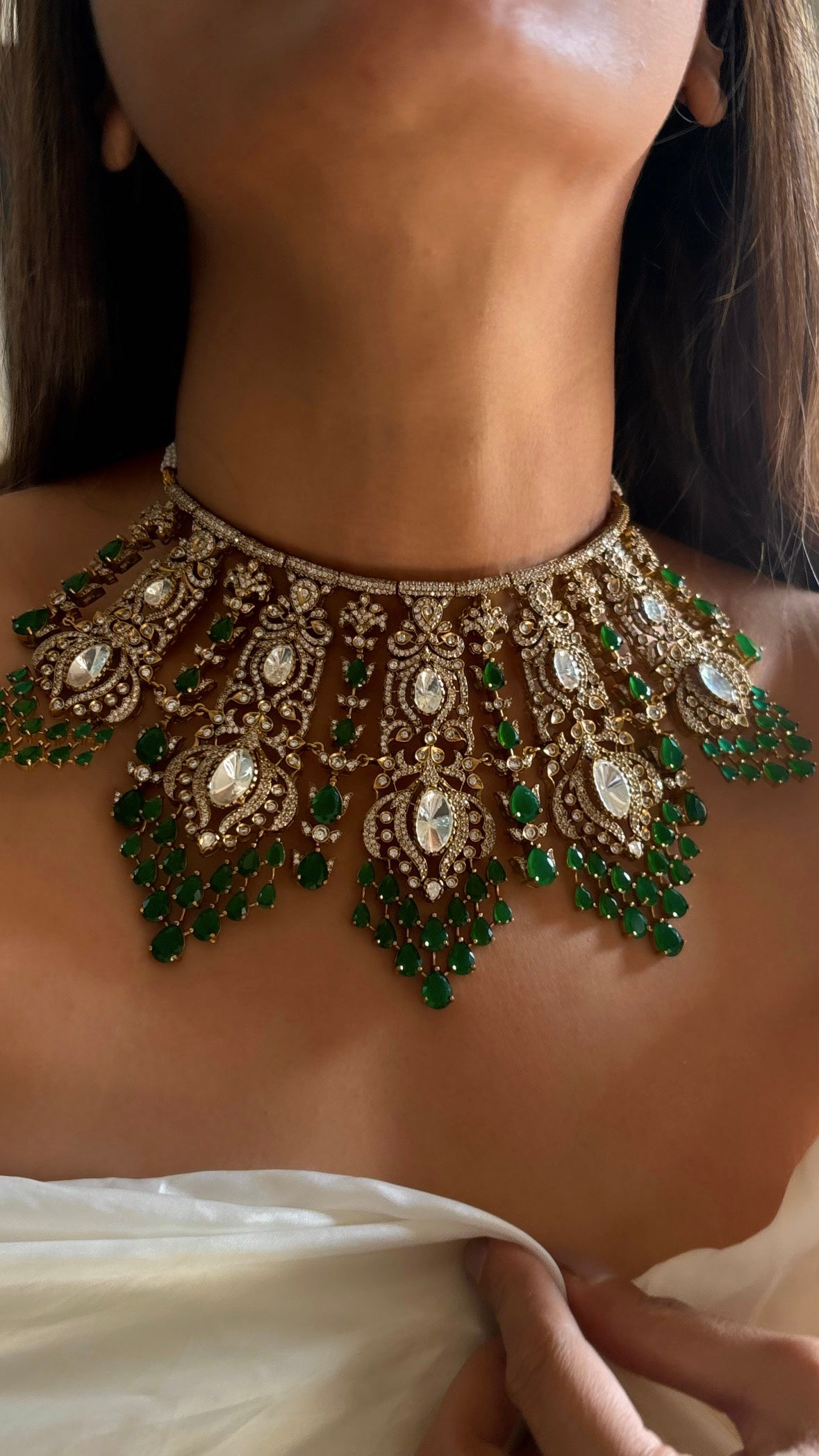 Bridal Asia inspired emerald moissanite choker