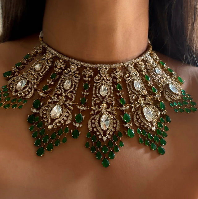 Bridal Asia inspired emerald moissanite choker