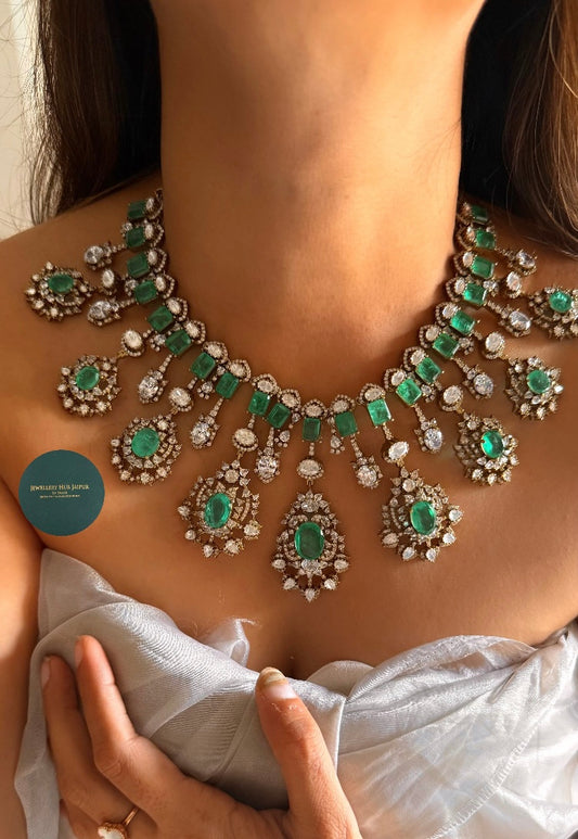 Dark mint doiublet Moissanite uncut polki collar set