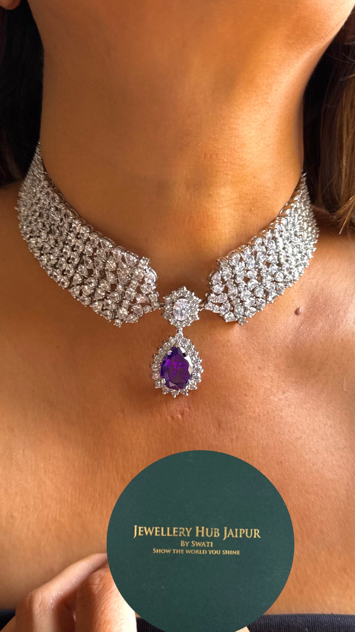 Amythyst doublet cz diamond choker Necklace