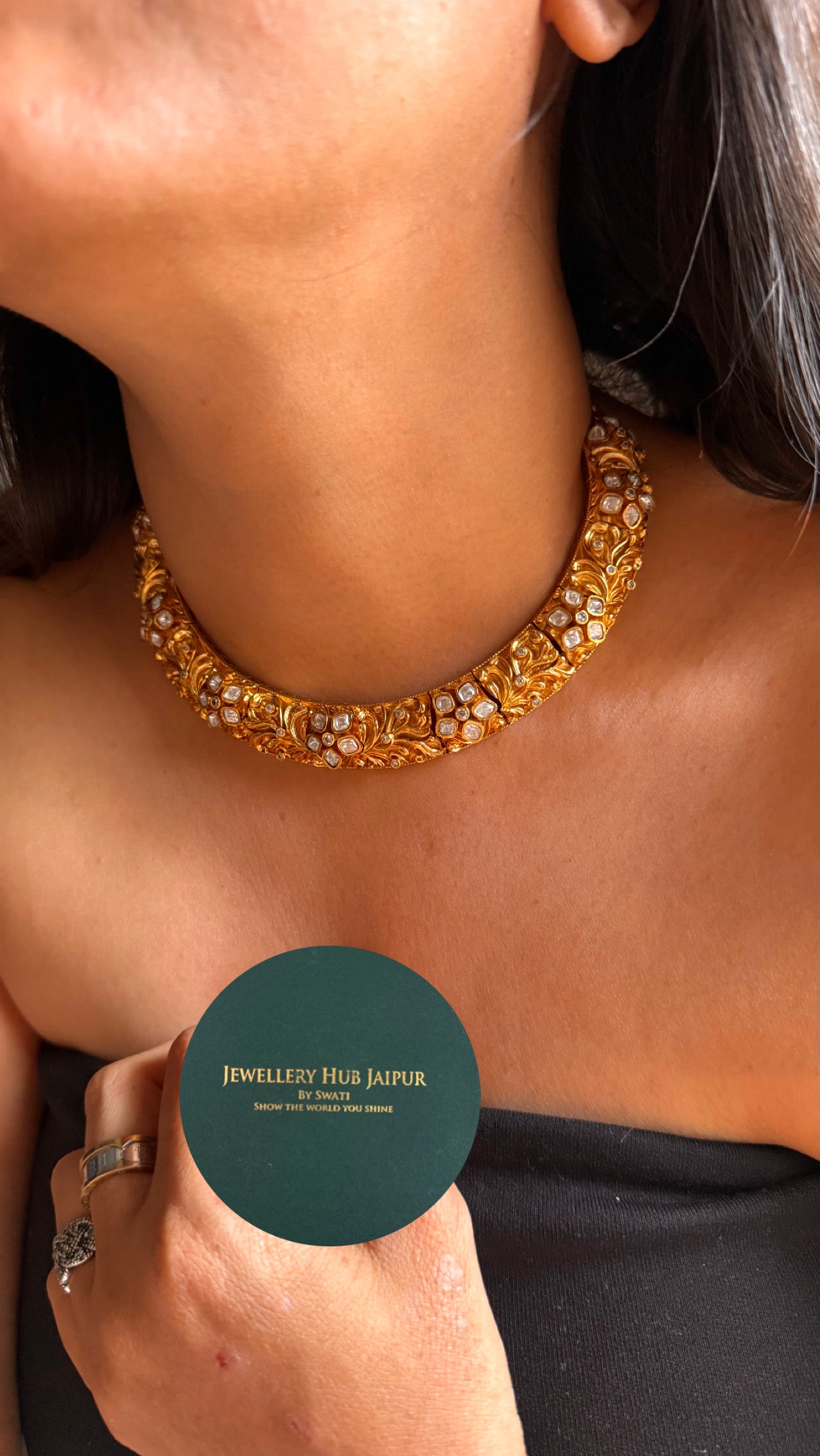 Moissanite polki gold polish Hasli Necklace