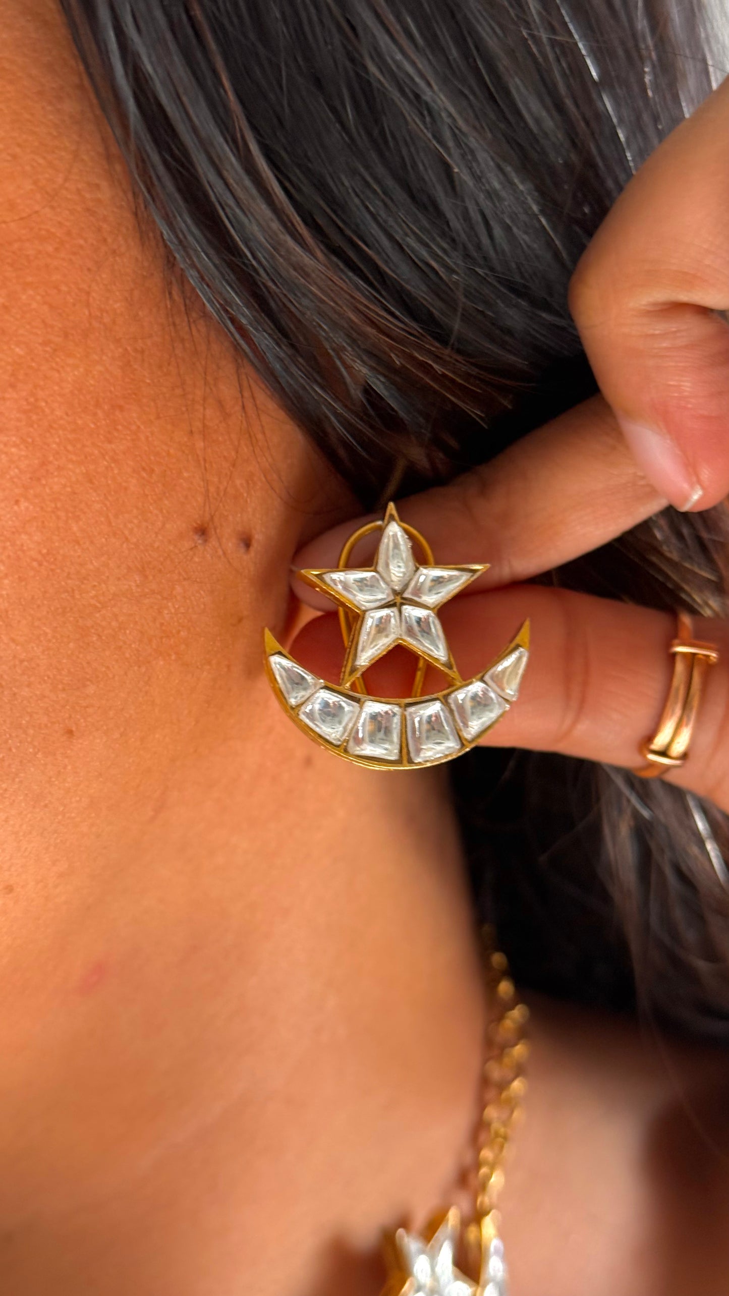 Star & moon paachi kundan set