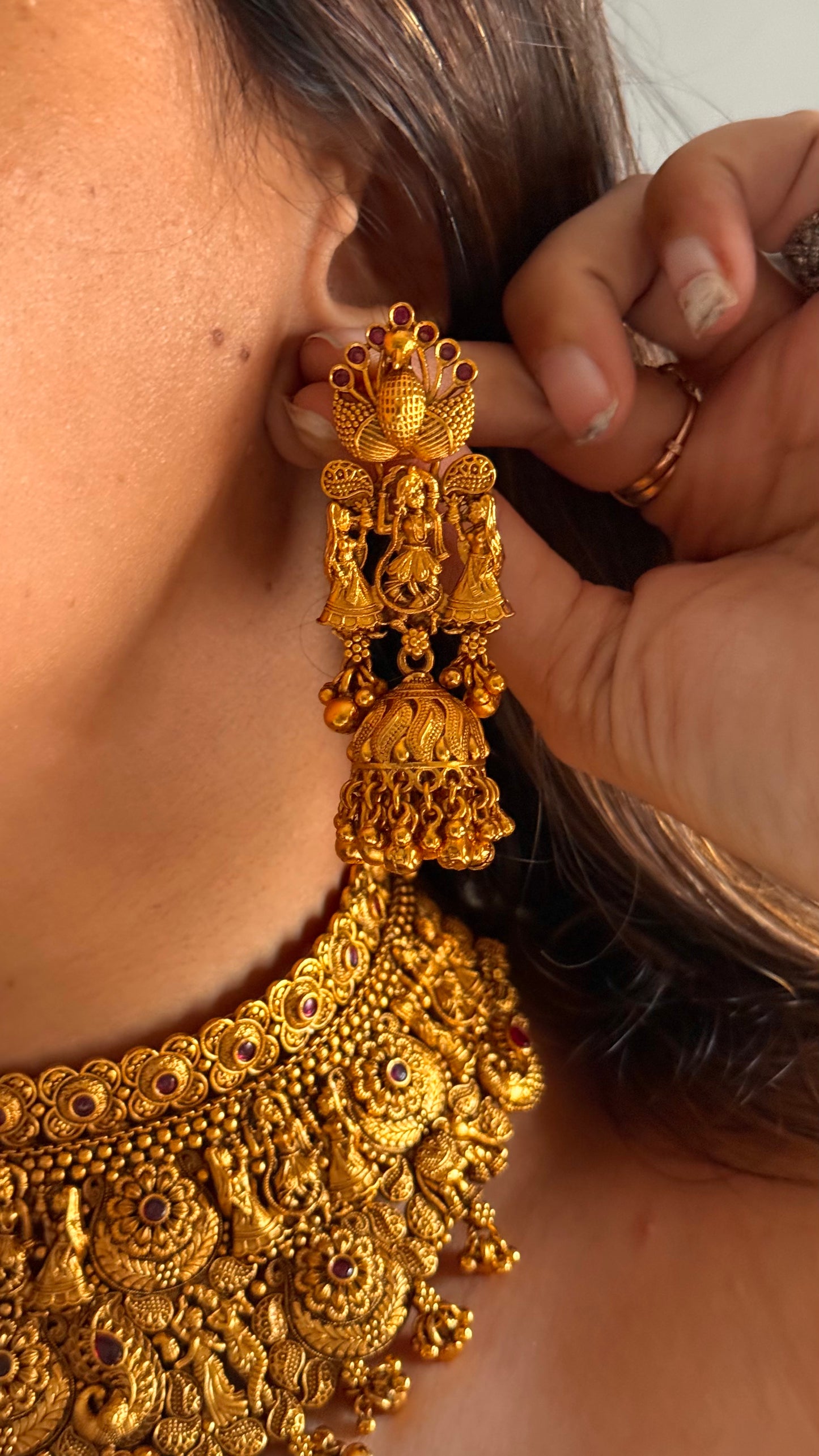 Ruby & peacock designed temple choker set