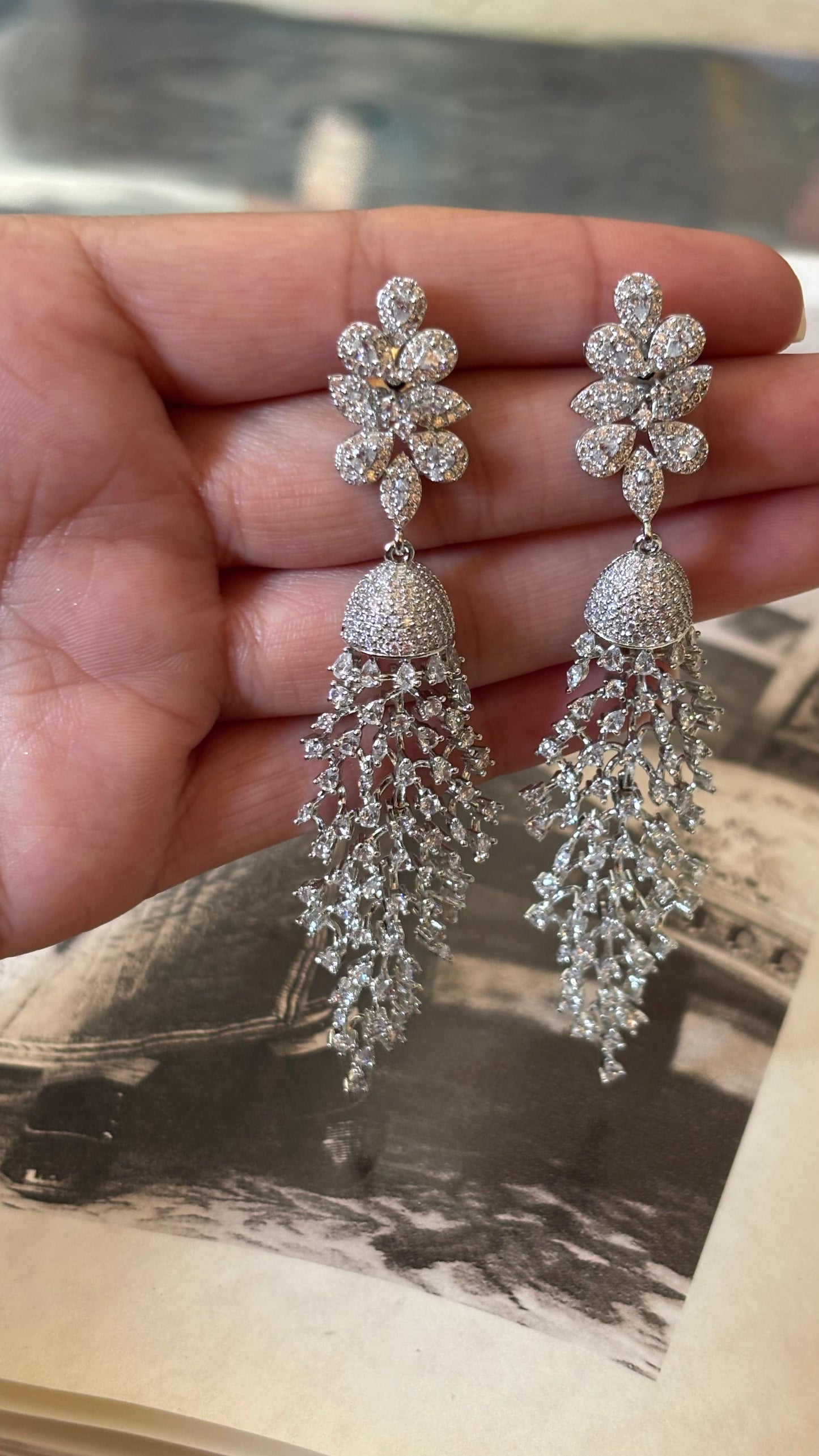 CZ diamond Rhodium Polish danglers