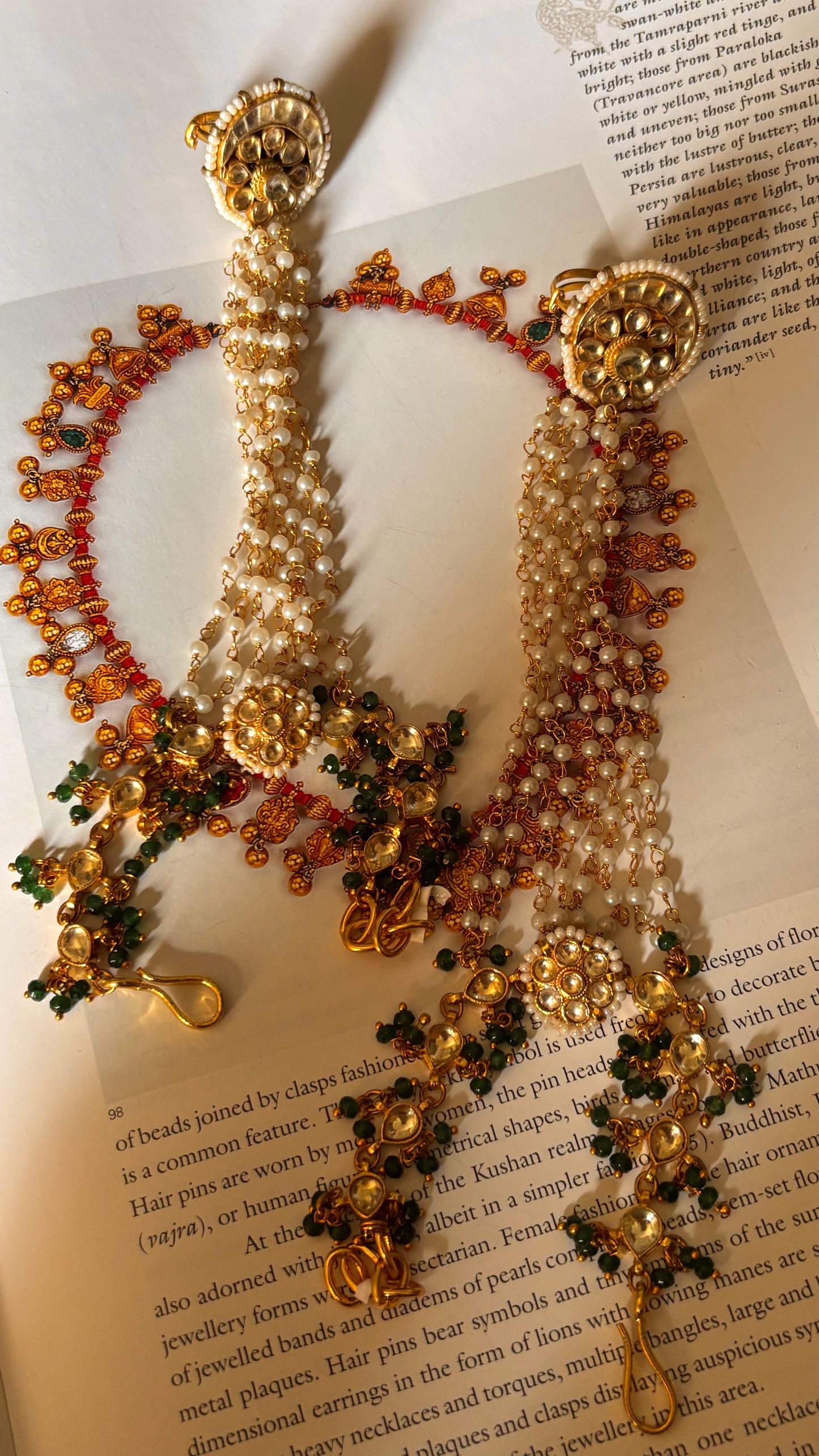 Paachi Kundan emerald with pearl Hathphool