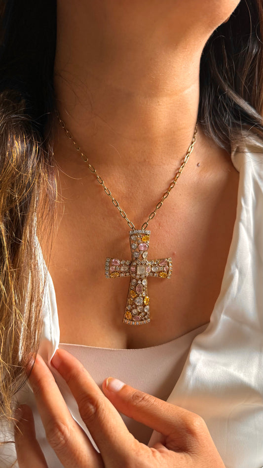 Sabyasachi inspired Rose Quartz & topaz Cross Set