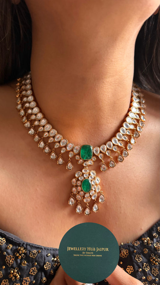 Emerald polki statement collar necklace