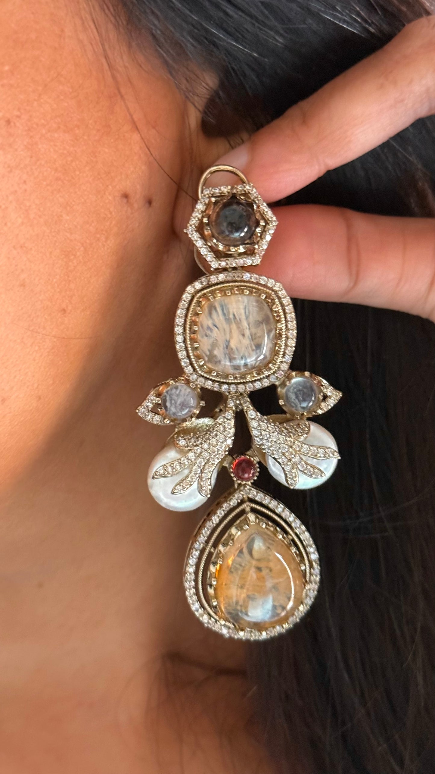 Sabya inspired with real stone navratna earrings